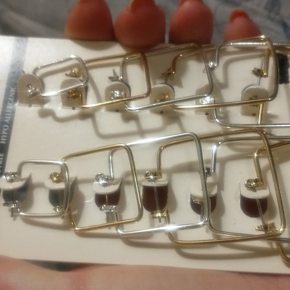 NWTs! Square Hoop Earrings W Saddle Backs Small-large Silver-toned + Gold-toned - Picture 4 of 5
